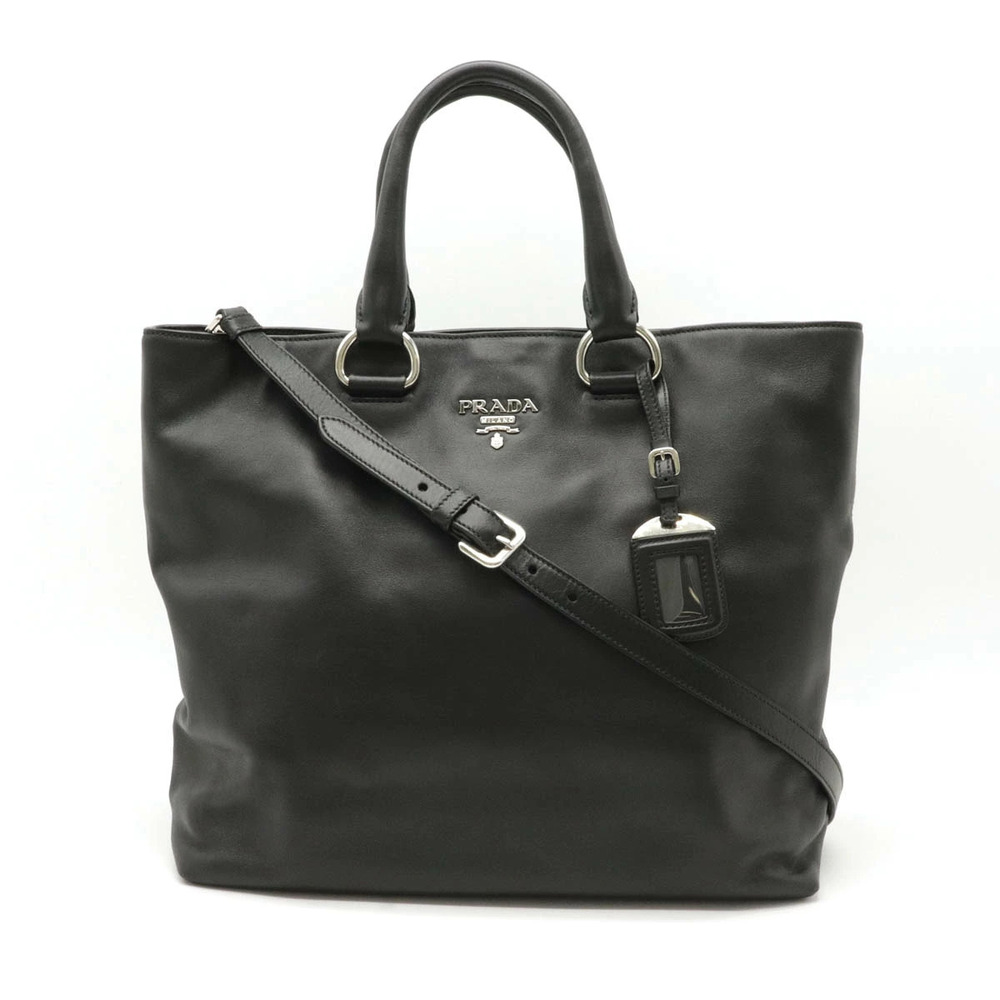 Prada Tote Bag Handbag Shoulder Carry Leather NERO Black